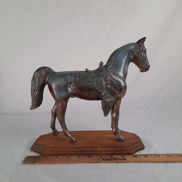 Hollow Bronze Colored Horse on Wood Base - - Picture 5 of 7